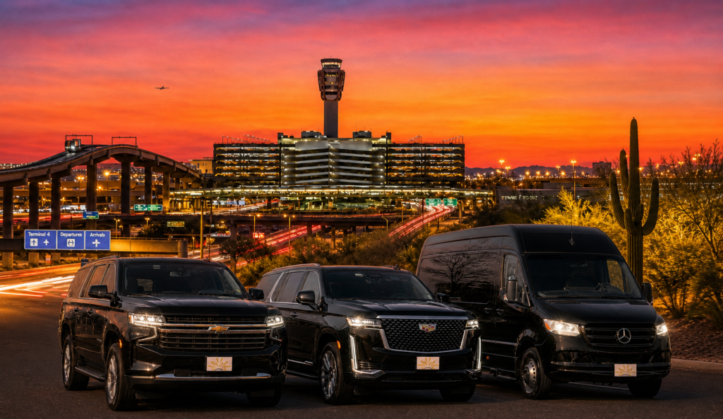 phoenix sky harbor airport executive transportation at sunset