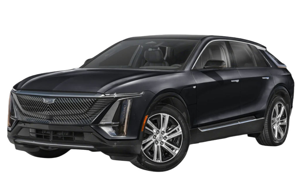 Black Cadillac Lyriq electric luxury vehicle for chauffeur and airport transportation