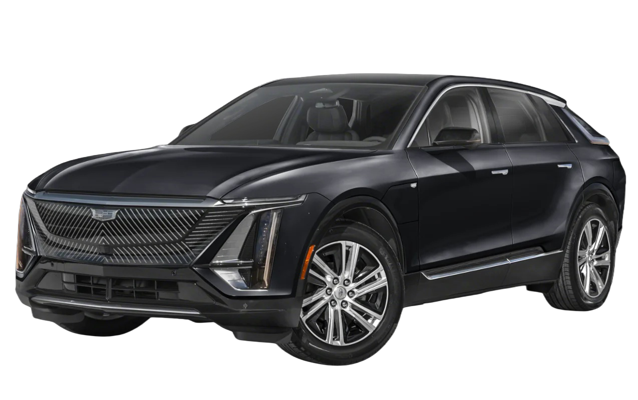 Black Cadillac Lyriq electric luxury vehicle for chauffeur and airport transportation