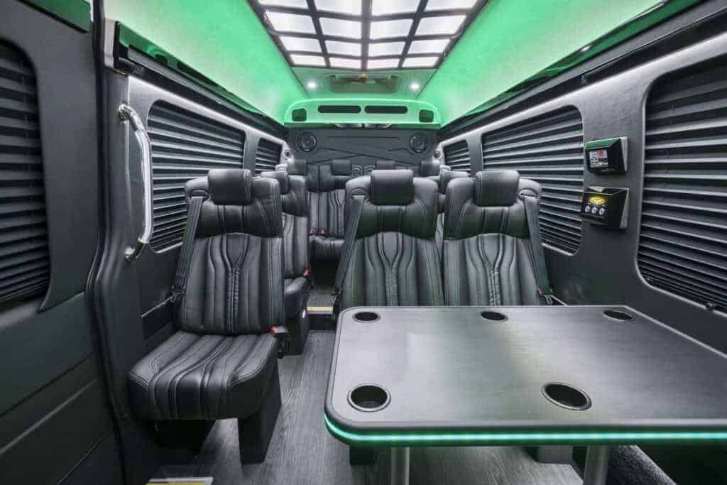 Luxury Mercedes Sprinter interior with executive seating for group transportation