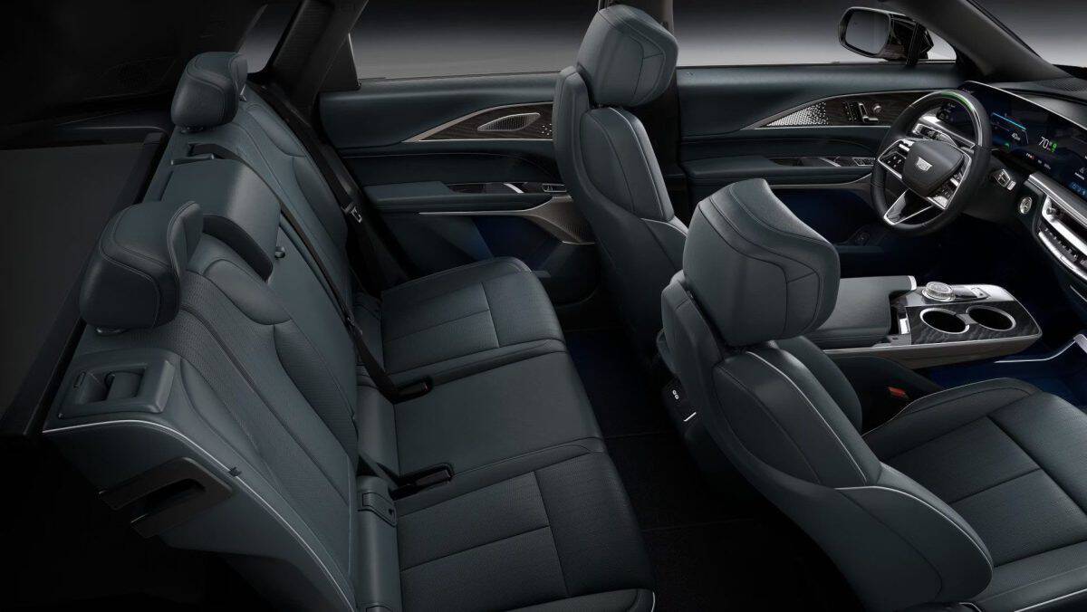 Cadillac LYRIQ luxury interior with black leather seating