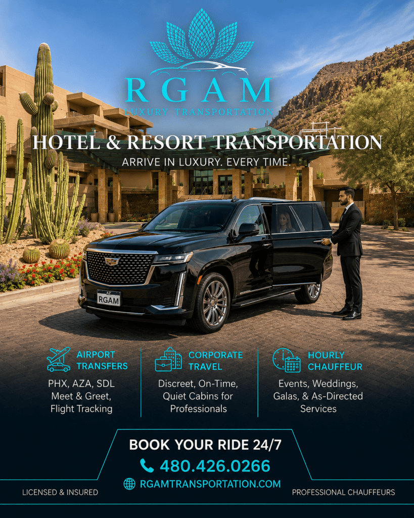 Luxury Cadillac Escalade chauffeur service at a Scottsdale resort by RGAM Transportation