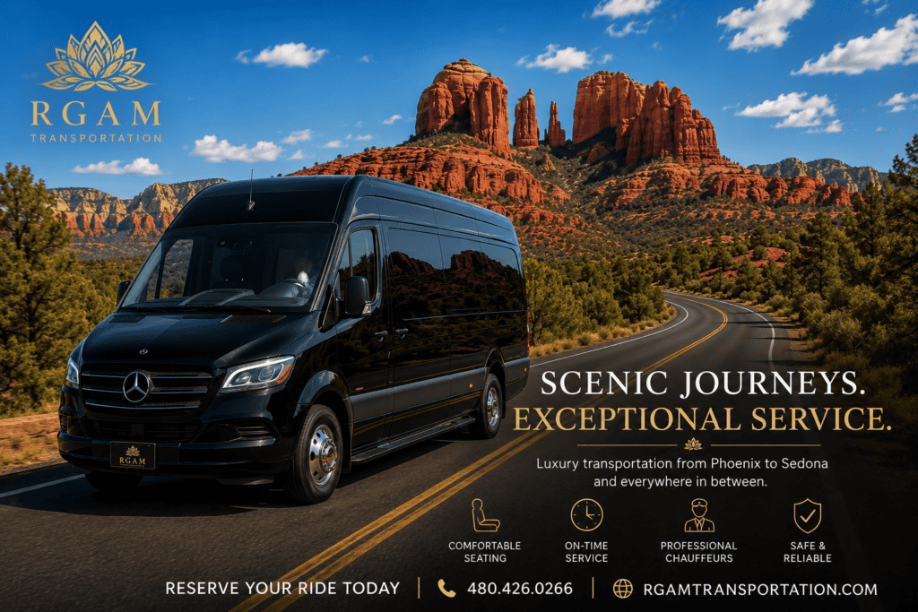 RGAM Mercedes Sprinter providing private transportation to Sedona Arizona