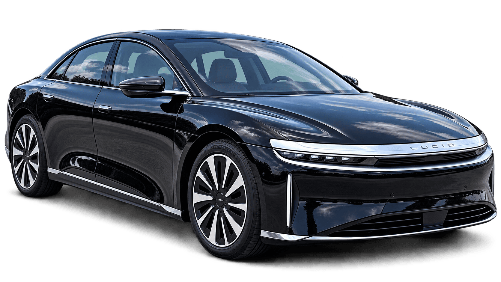 Black Lucid Air luxury sedan for chauffeur transportation