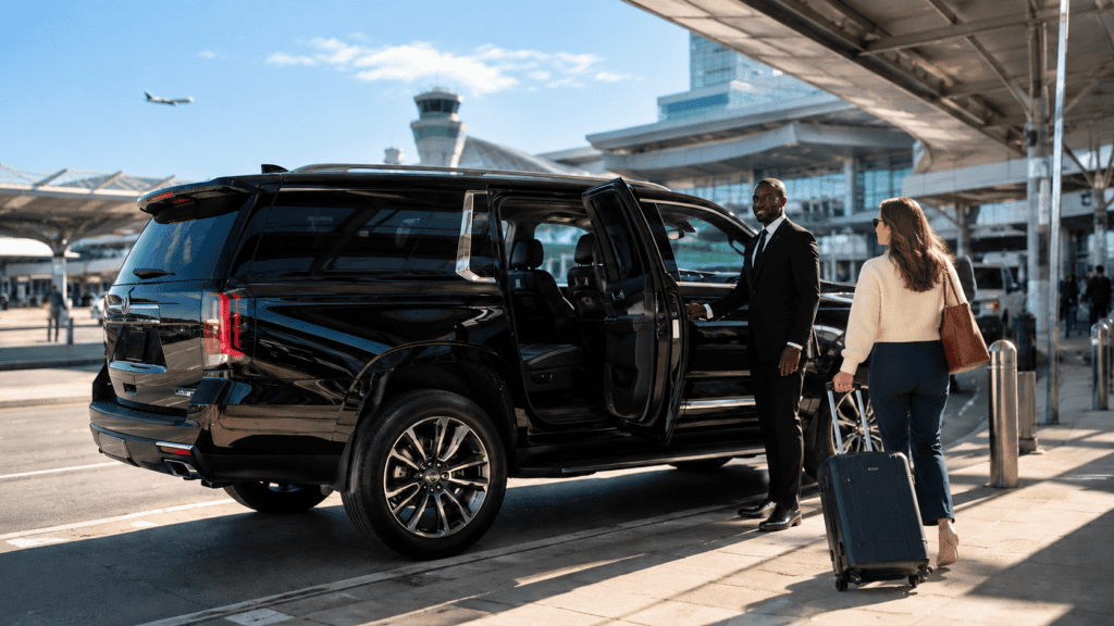 Phoenix Sky Harbor airport transportation chauffeur assisting passenger with private SUV pickup