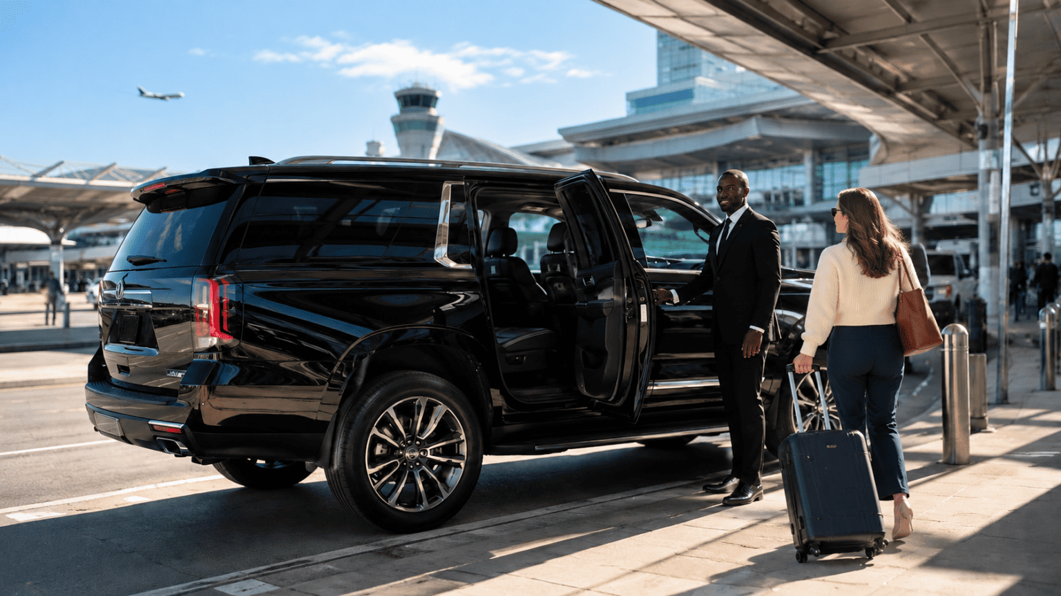 Phoenix Sky Harbor airport transportation chauffeur assisting passenger with private SUV pickup